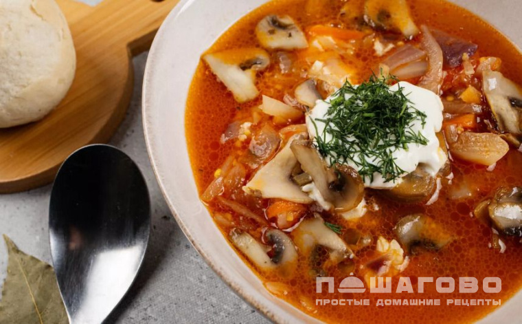 Капустняк с красным луком, перцем и грибами