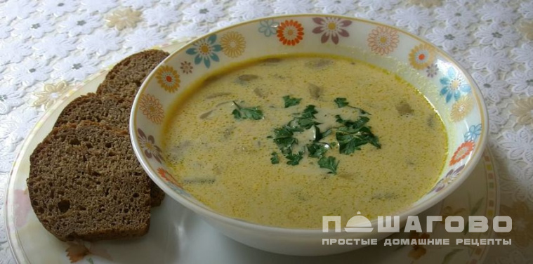 Грибной суп из шампиньонов с плавленным сыром