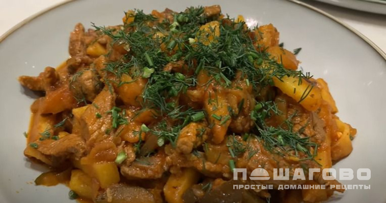 Азу по-татарски из говядины с солеными огурцами