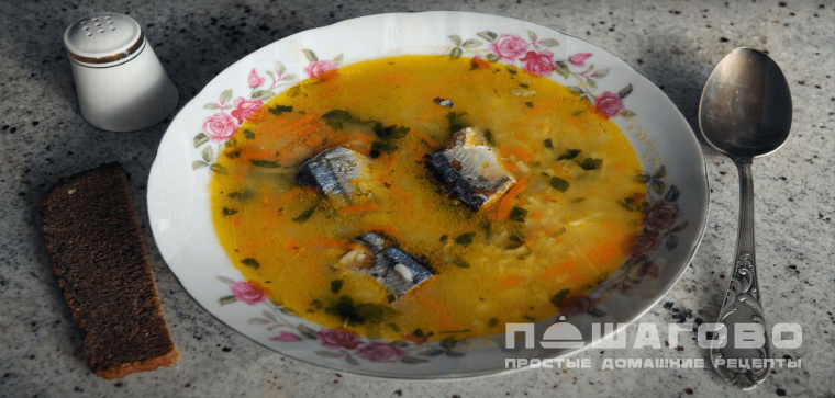Суп из сайры с рисом