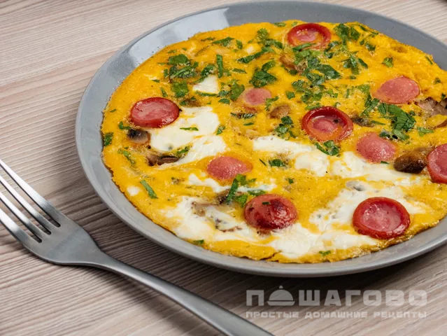 Яичница с грибами и сосисками