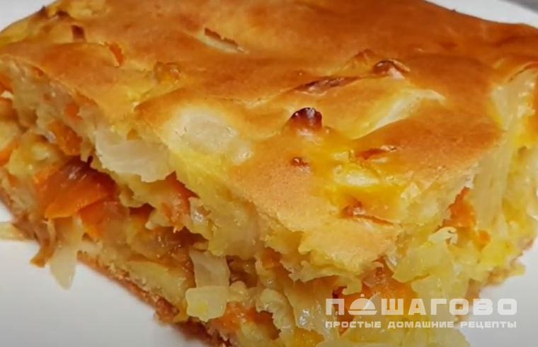 Заливной капустный пирог на сметане
