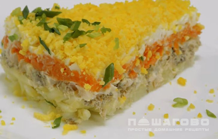Вкусный рыбный салат Мимоза