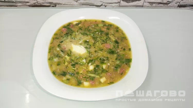Окрошка на пиве с копченой колбаской