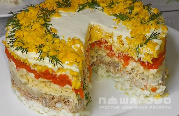Салат Мимоза с горбушей и сливочным маслом