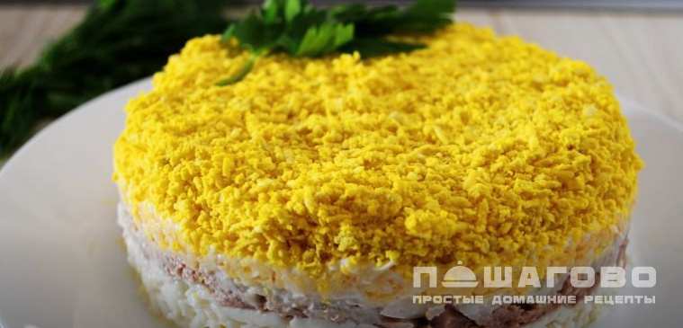 Слоеный салат с тунцом и сыром