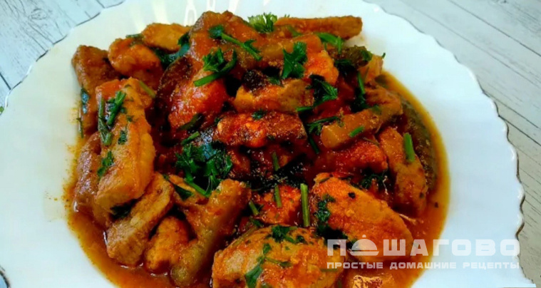Азу из свинины с солеными огурцами без картошки