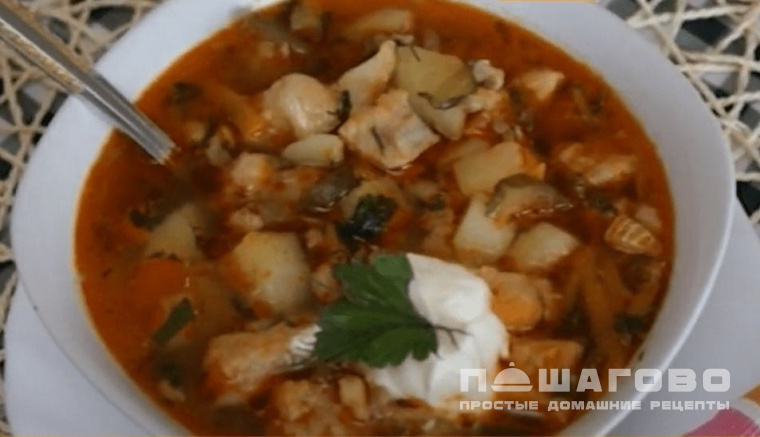 Рассольник с форелью