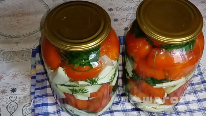 Маринованная закуска из кабачка, помидора и лука