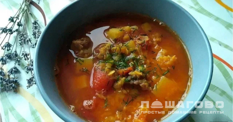 Суп с чечевицей на мясном бульоне