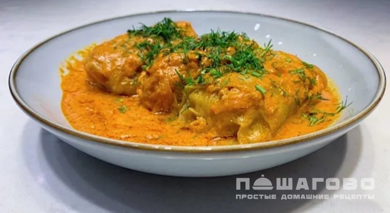 Тушеные голубцы с фаршем и заливкой со сметаной