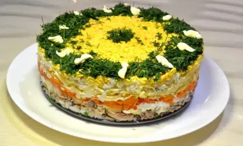 Салат Мимоза без картошки с рисом