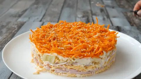 Салат с корейской морковью и ветчиной