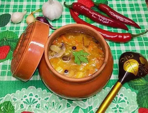 Чечевичный суп в горшочке с грибами