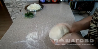 Фото приготовления рецепта: Лепёшки с сыром и зеленью жареные на сковороде - шаг 4