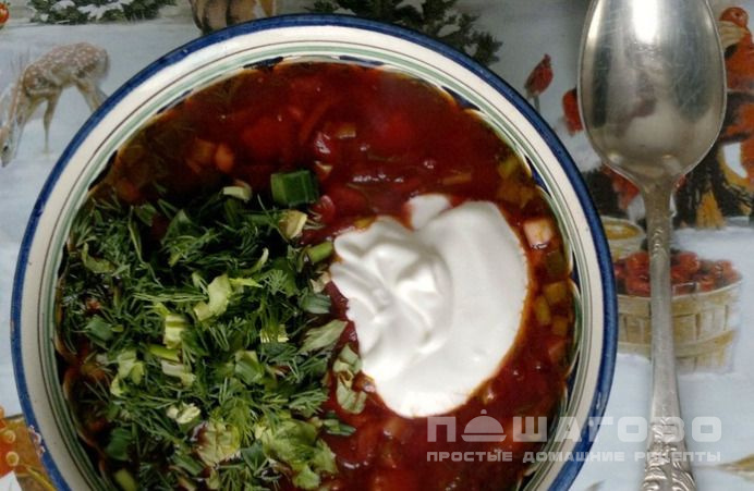 Свекольник из грудинки с малосольными огурцами