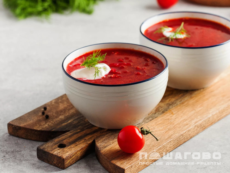 Холодный борщ с говядиной на квасе