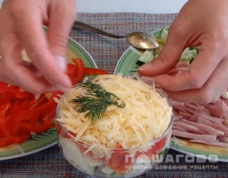 Фото приготовления рецепта: Слоеный салат-коктейль с ветчиной и болгарским перцем - шаг 3