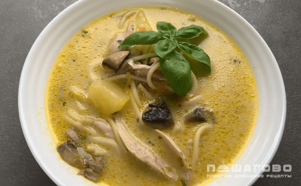Фото приготовления рецепта: Грибной суп с мясом - шаг 5