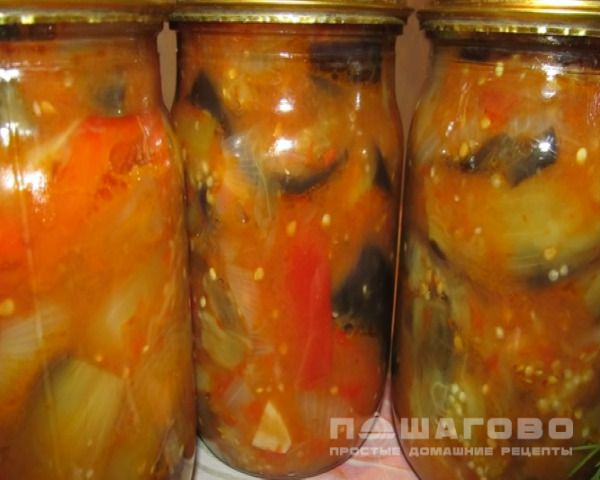 Лечо с баклажанами помидорами перцем и луком